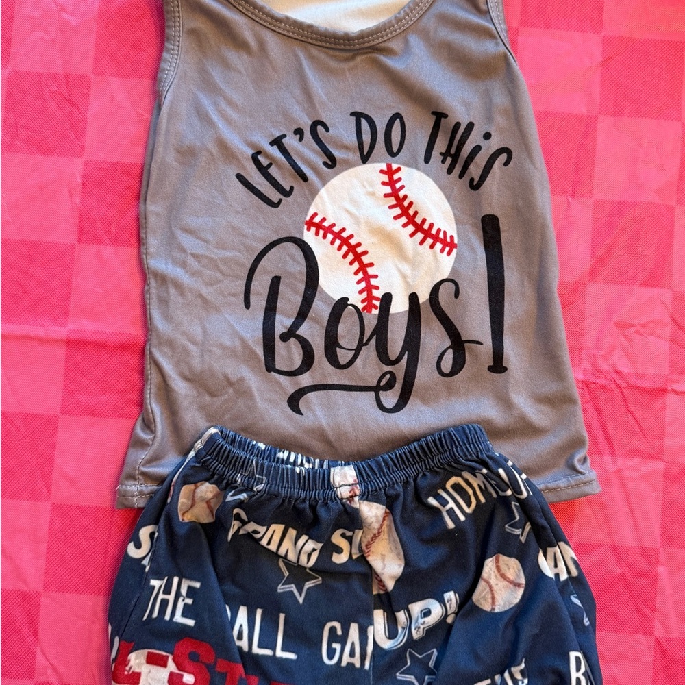 Boys' Baseball Themed Matching Set - Gray and Blue bubble shirts 6-12 months
